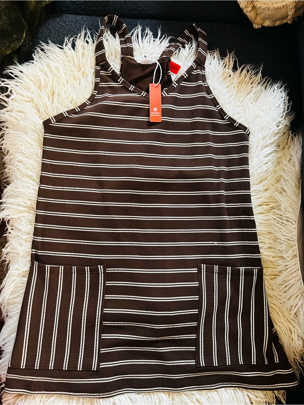 Women’s Striped Brown/Crean Tank One-Piece Dress - Sundry NWT
